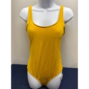Mustard gold coverage one piece swimsuit women’s size medium wide strap athletic